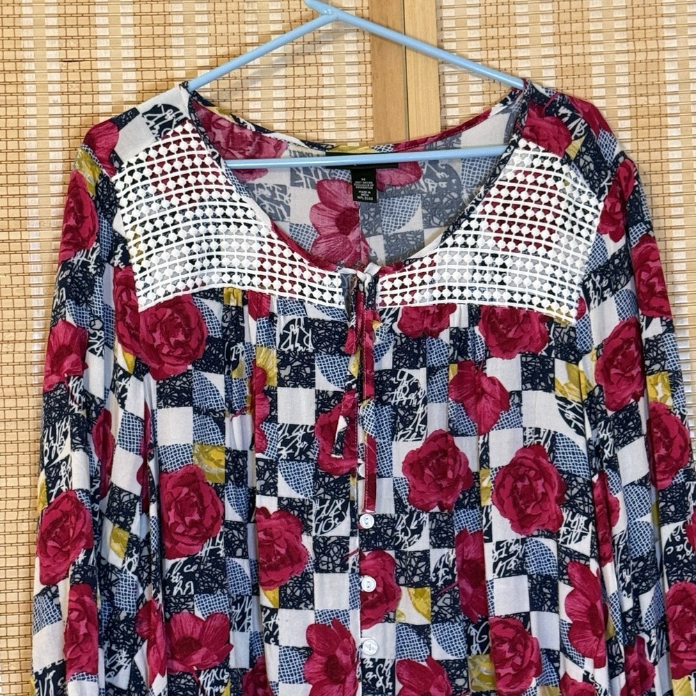 Style & Co Womens M Top Floral Ballon‎ Sleeve Whimsical Boho Lagenlook Artsy - Picture 2 of 7